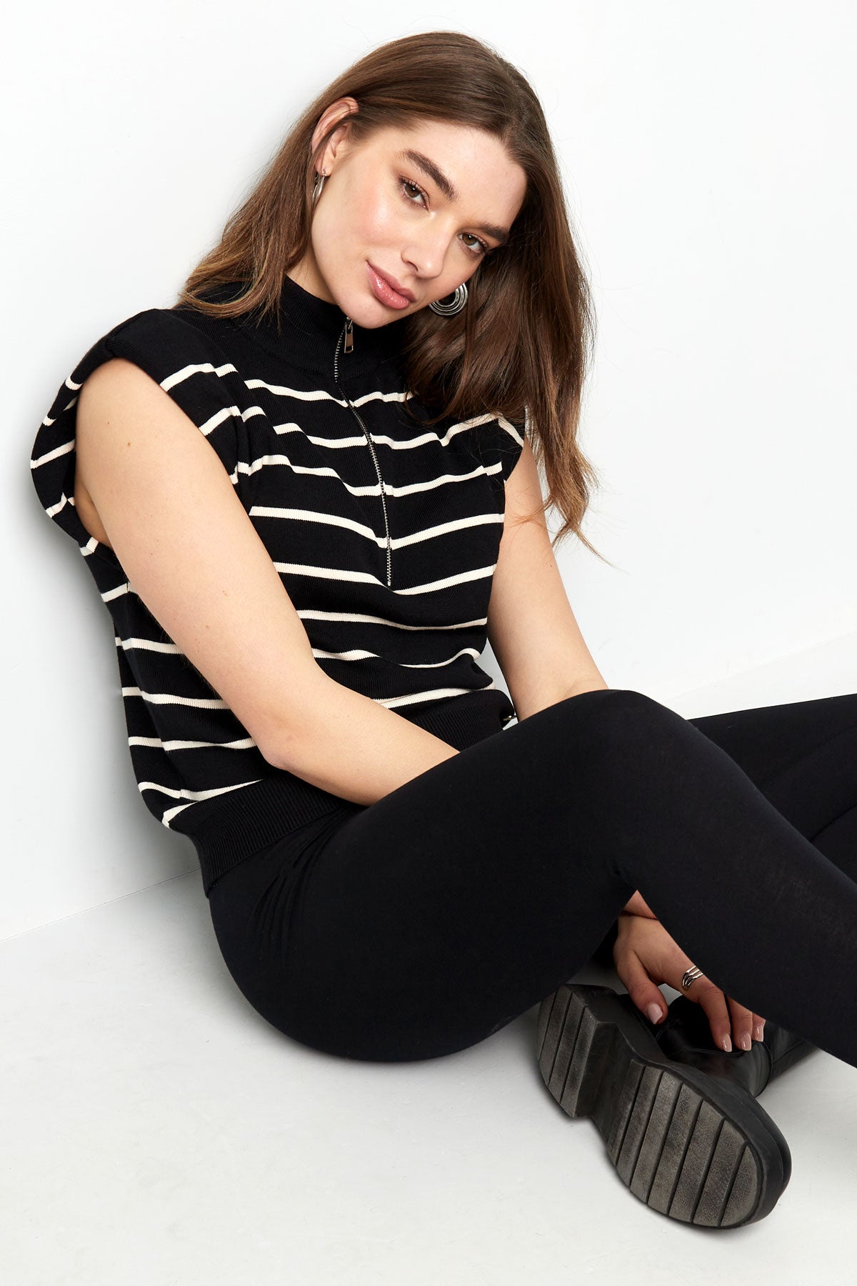 Striped Spencer Zipped Top