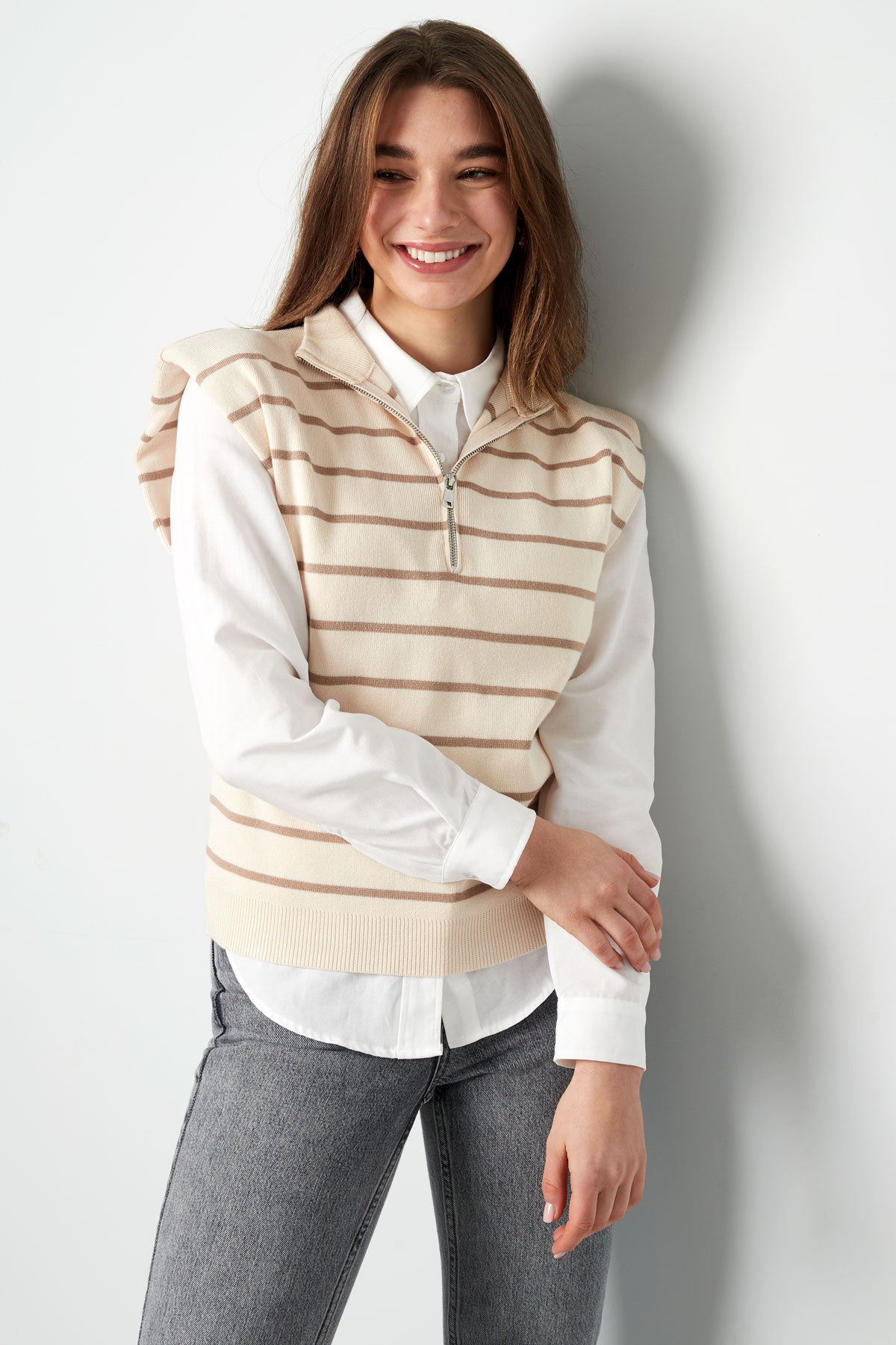 Striped Spencer Zipped Top