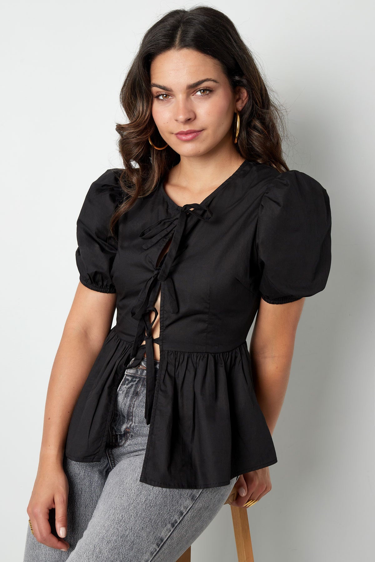 Short Peplum Bow Top