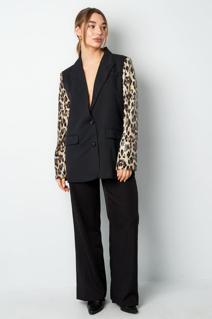 Blazer with Leopard Print Glitter Sleeve