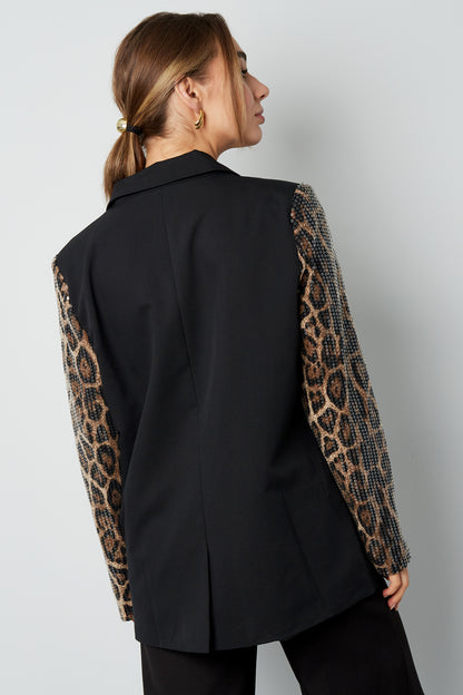 Blazer with Leopard Print Glitter Sleeve