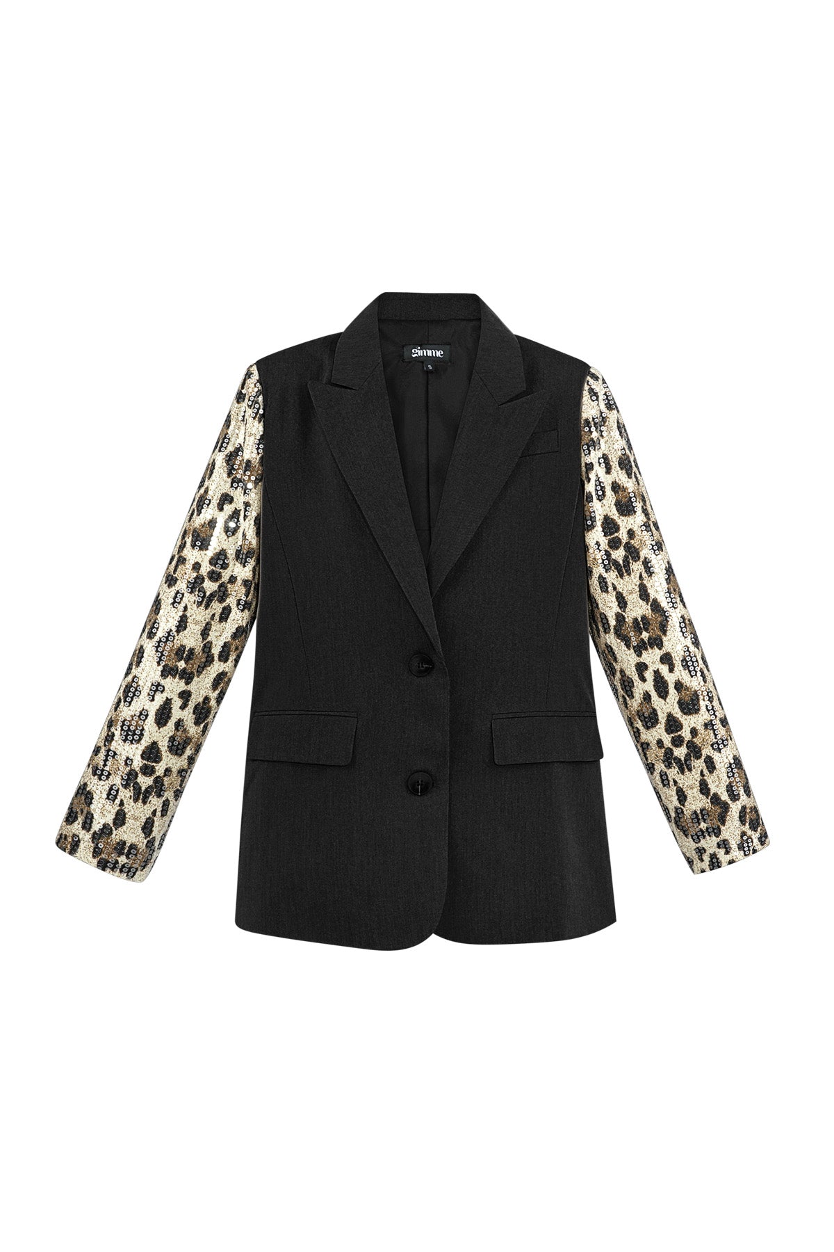 Blazer with Leopard Print Glitter Sleeve